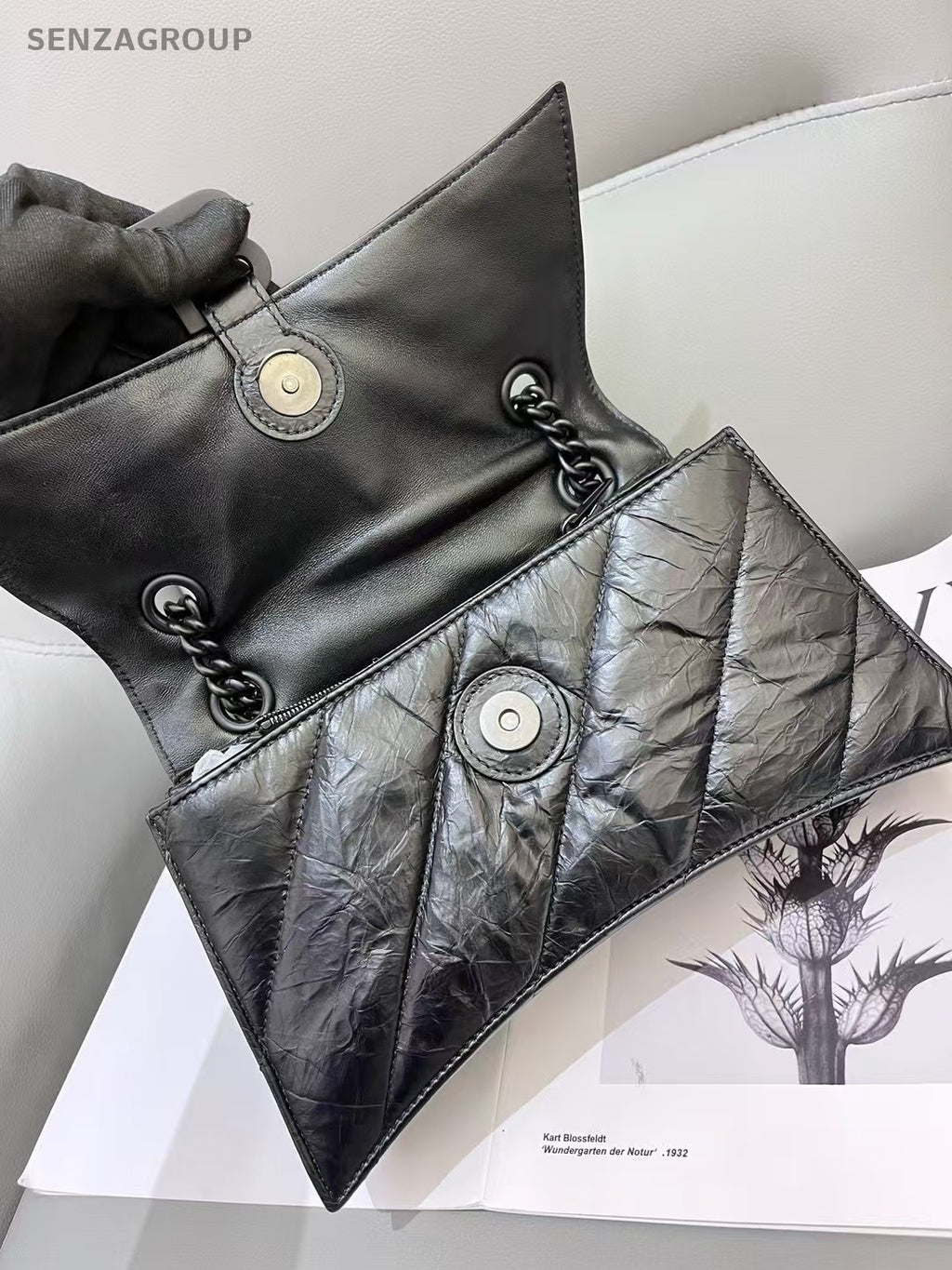 Balenciaga Crush So Black Hourglass Crossbody Shoulder Bag Women Black