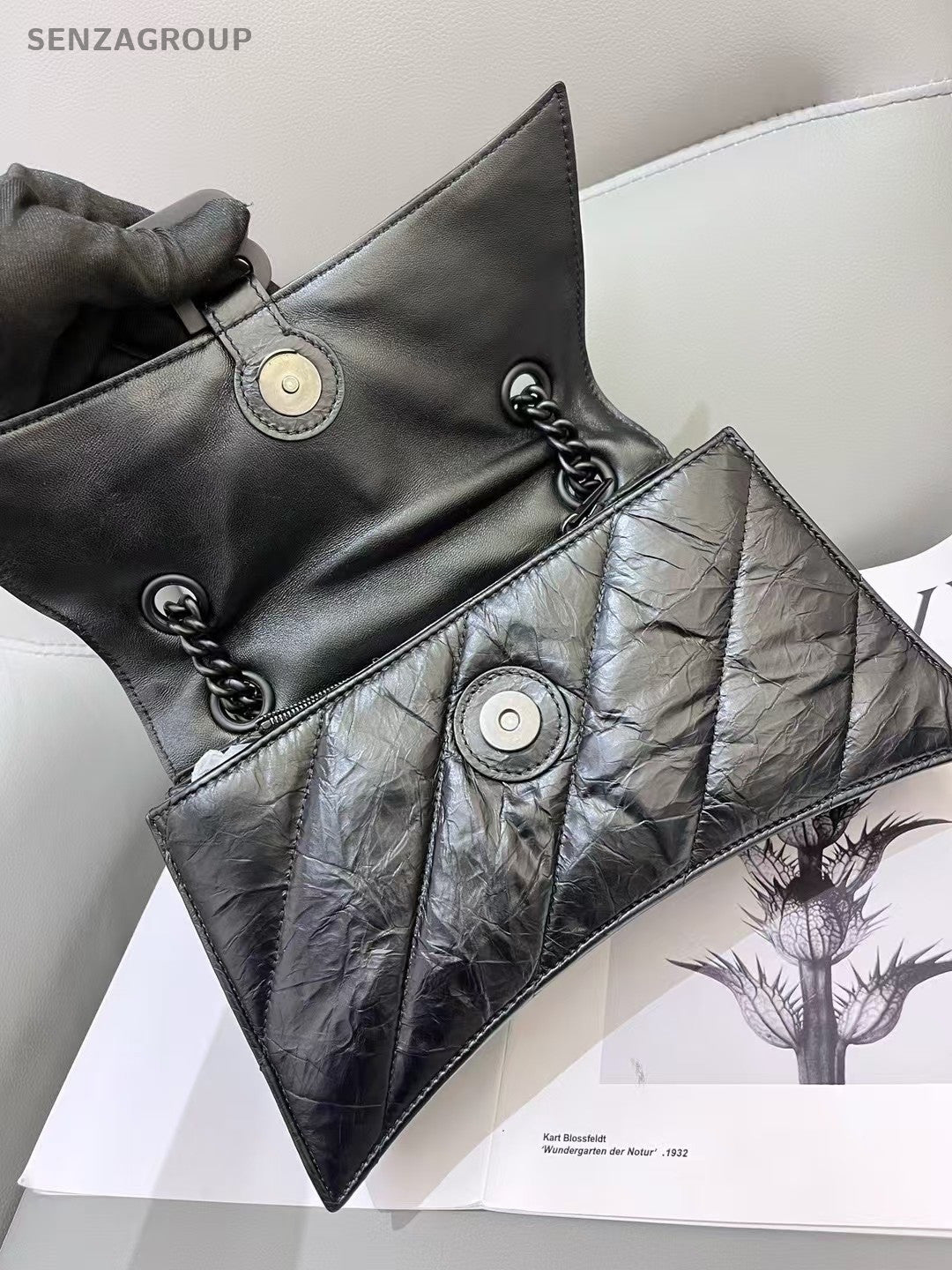 Balenciaga Crush So Black Hourglass Crossbody Shoulder Bag Women Black