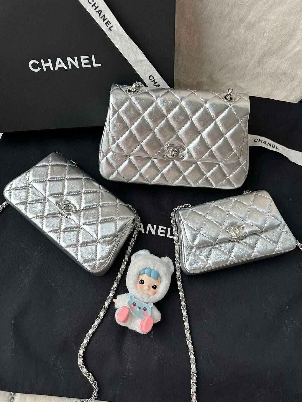 CHANEL Silver CF Mini Calfskin Flap Shoulder Crossbody Bag For Women