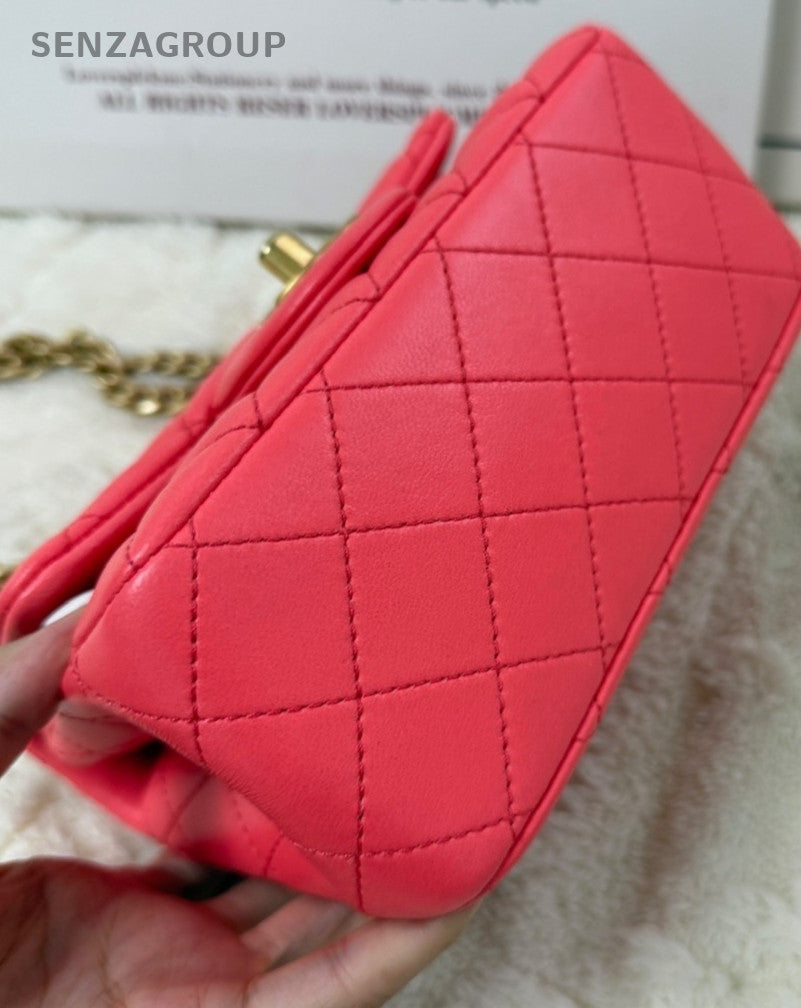 Chanel Classic Flap Chain Shoulder Bag Crossbody Red Gold Diamond Women Designer