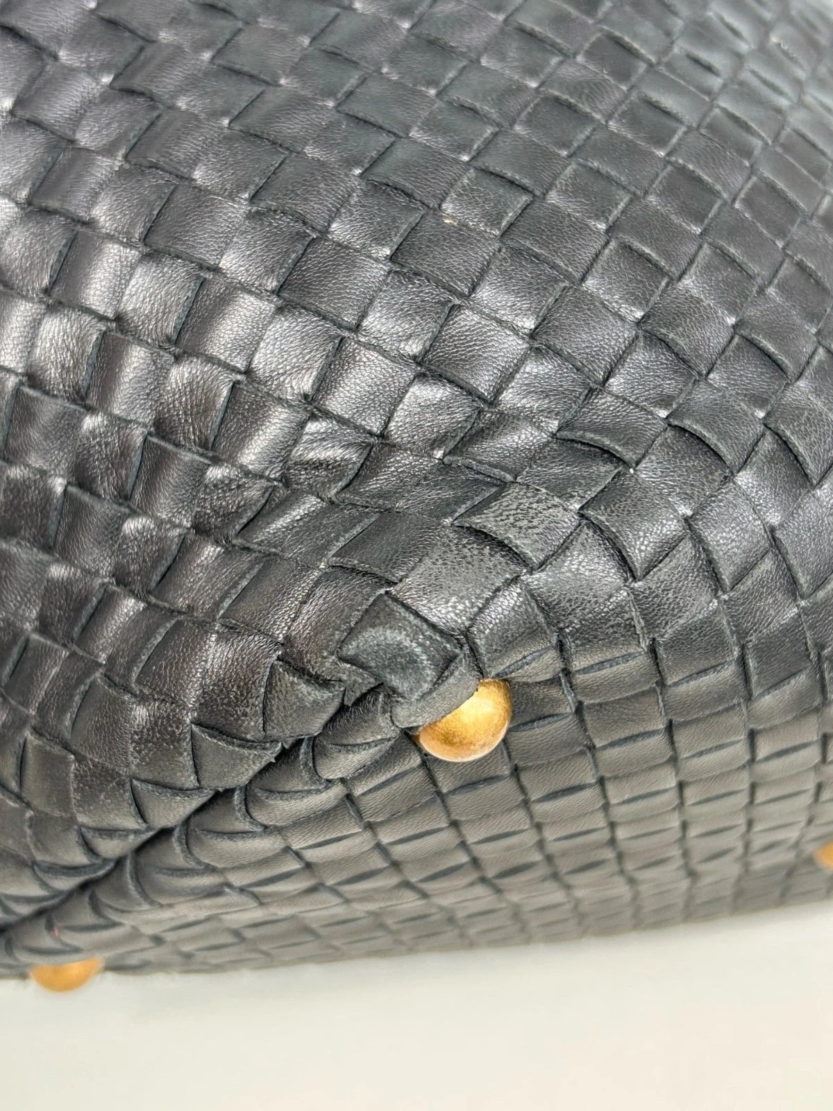 Bottega Veneta Calfskin Boston Bag Shoulder Bag Black Gold Women Classic