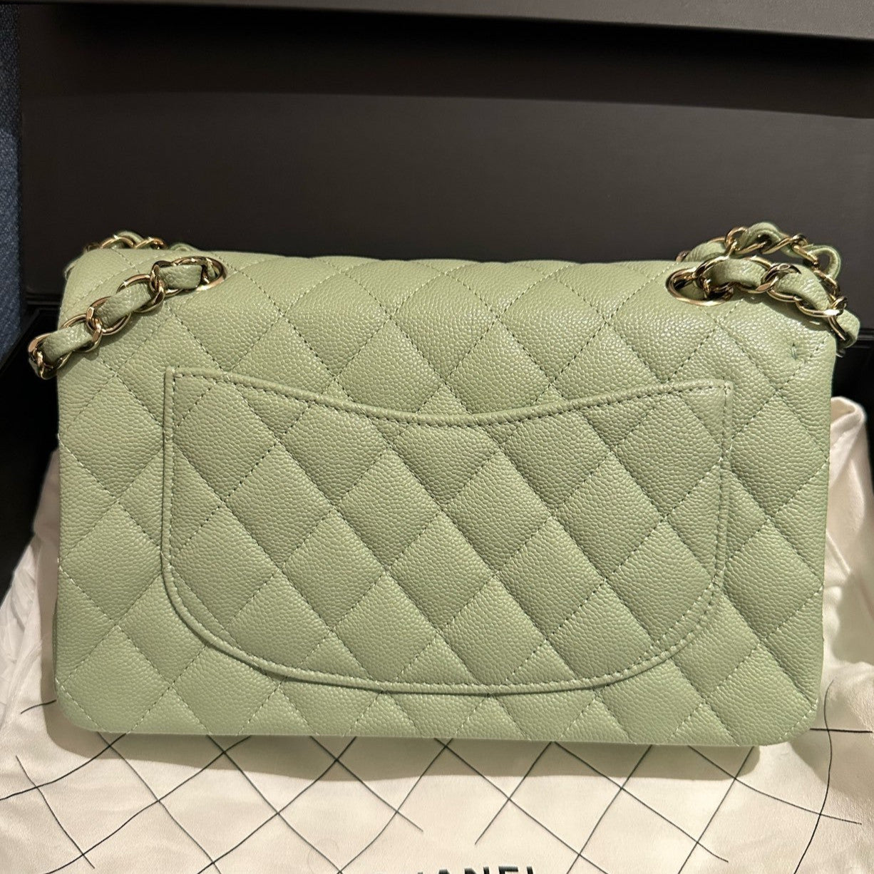 Chanel Classic Flap Small Green Quilted Gold Chain Shoulder Bag