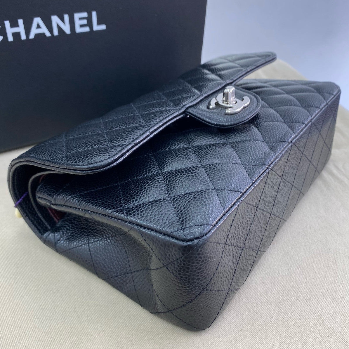Chanel Classic Flap Small Black Calfskin Silver Chain Shoulder Crossbody Bag