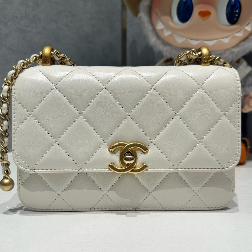 Chanel 24C Black Gold Chain Shoulder Crossbody Bag Quilted Classic
