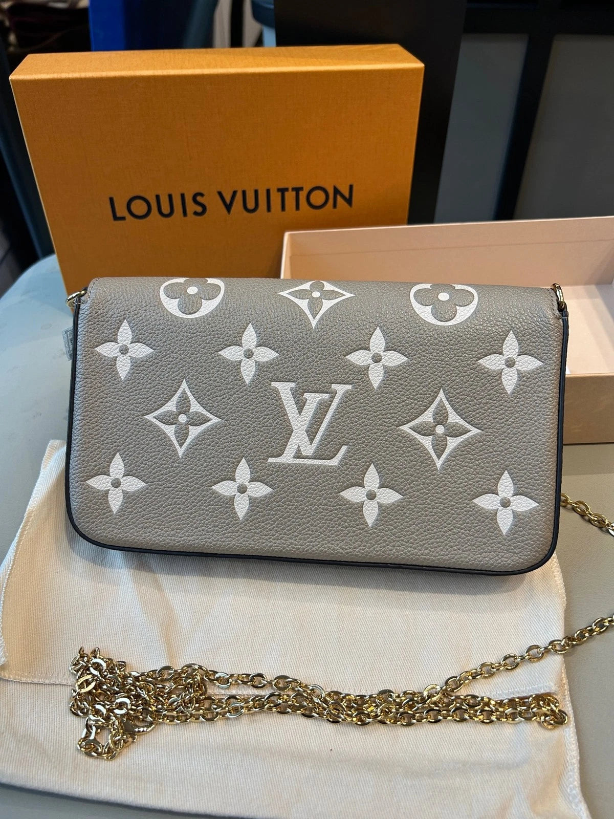 Louis Vuitton Pochette Felicie Gray 3-in-1 Gold Chain Crossbody Bag