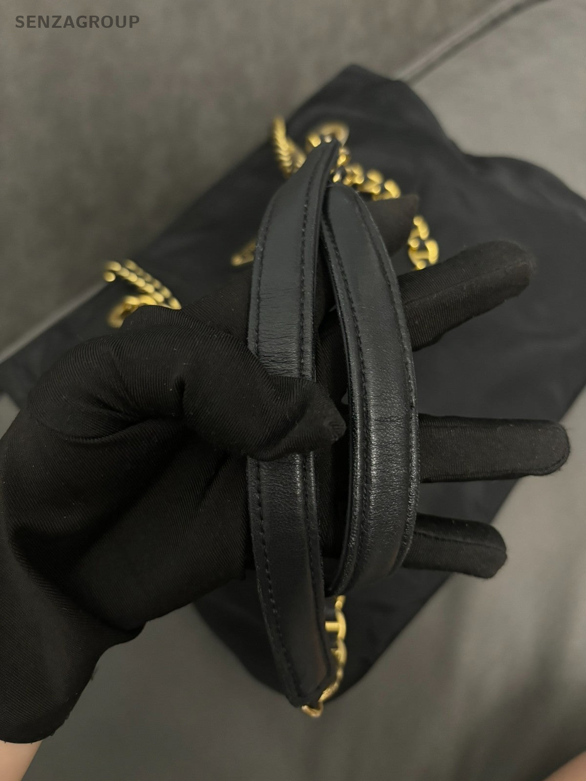 PRADA Classic Nylon Chain Shoulder bag 30 Black Gold Women Handbag