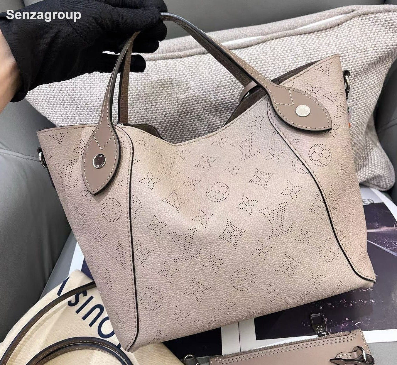 Louis Vuitton Hina Monogram Top Handle Crossbody Gray Silver Women Classic