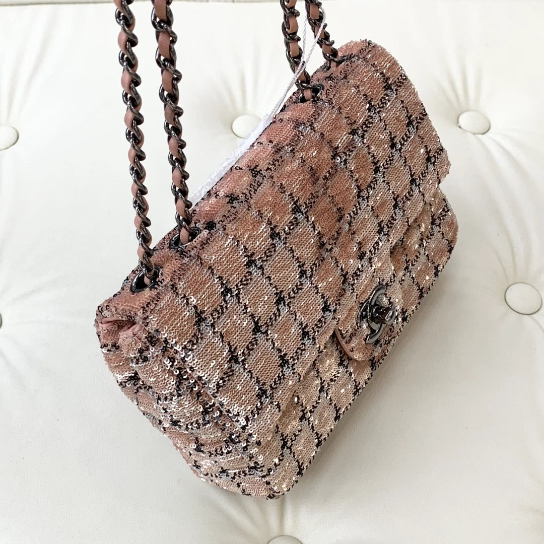 Chanel Classic Flap Mini Chain Shoulder Crossbody Pink Silver Women Fashion
