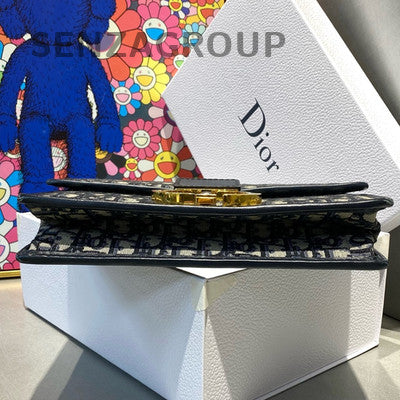 Dior 30 Montaigne Medium Chain Shoulder Bag Blue Gold