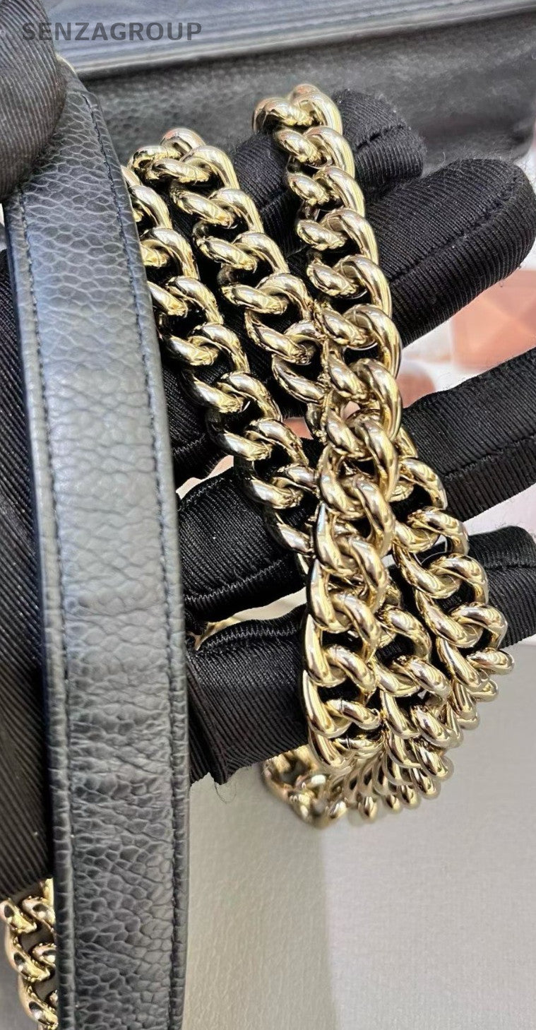 Chanel Leboy WOC Chain Shoulder Bag Black Gold Used Women Diamond Classic