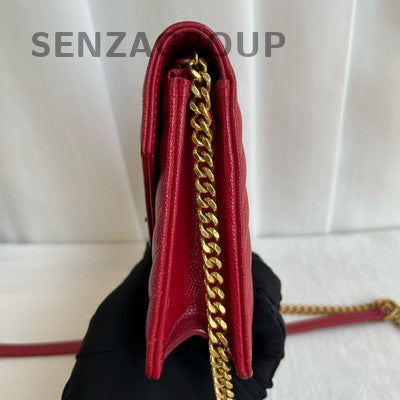 Saint Laurent Small Classic Red Gold Envelope Chain Shoulder Crossbody Bag