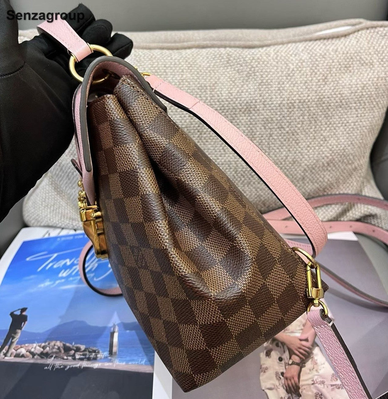 Louis Vuitton Clapton Damier Ebene Backpack Crossbody Brown Pink Women Classic
