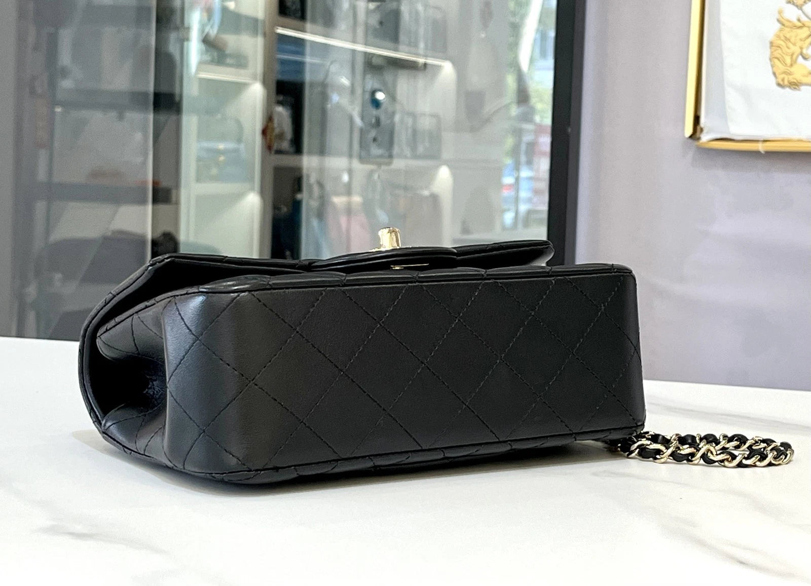 CHANEL CF Big Mini Top Handle Bag Black Lambskin For Women
