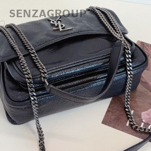 Saint Laurent Niki PM Calfskin Chain Shoulder Bag Black Silver Women Classic