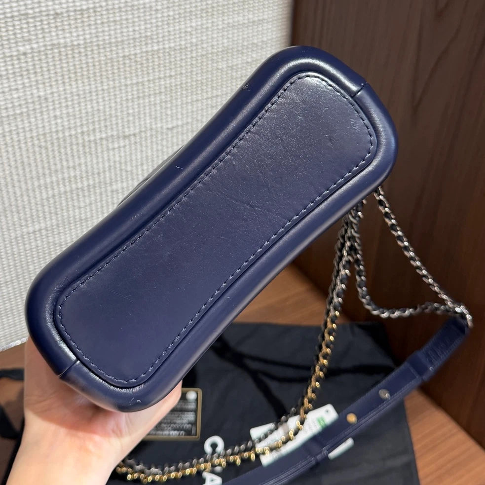 Chanel Gabrielle PM Diamond Blue Chain Shoulder Bag Crossbody Gold Hardware