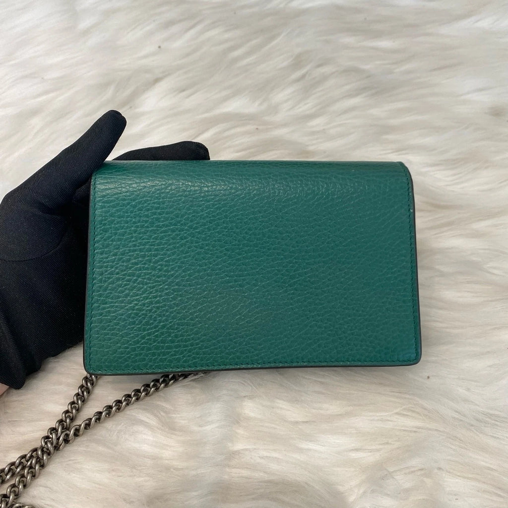 Gucci Dionysus Mini Chain Shoulder Bag Green Silver Classic Women