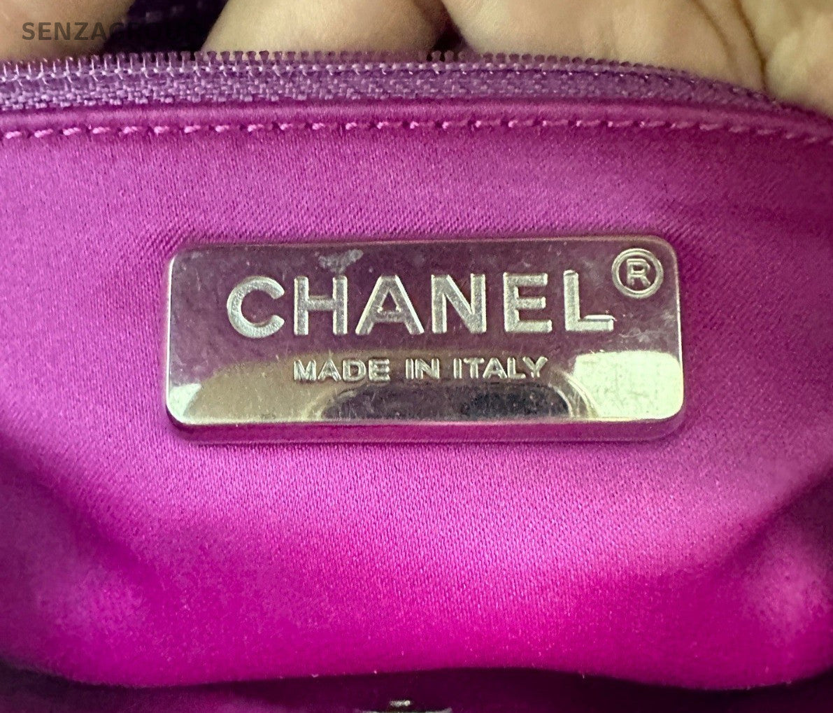 Chanel Classic Flap Snakeskin Chain Top Handle Bag Purple Silver Women Designer