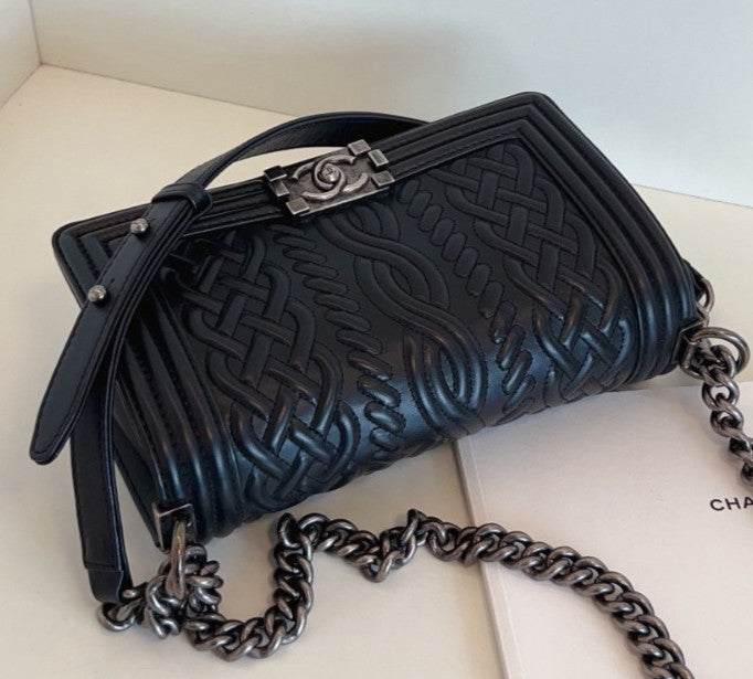 Chanel Leboy MM Chain Shoulder Bag Crossbody Black Silver Women Classic