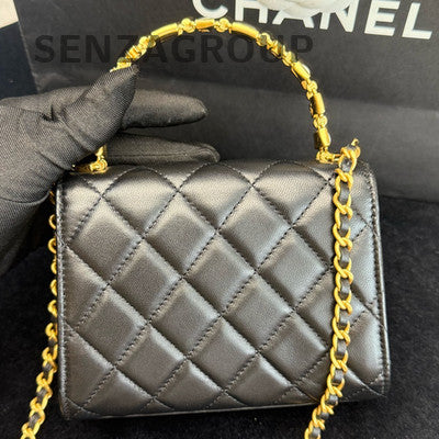 Chanel Black Gold Quilted Chain Shoulder Bag Crossbody Handbag