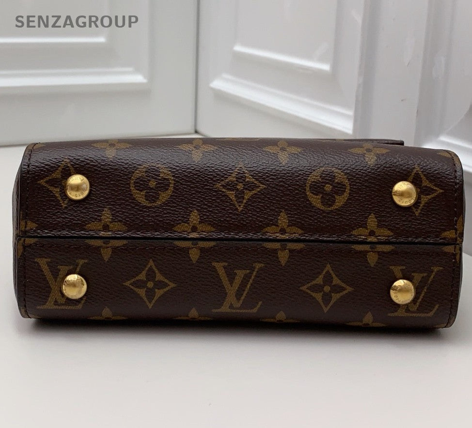 Louis Vuitton Cluny BB Monogram Canvas Top Handle Bag Brown Gold Women Classic