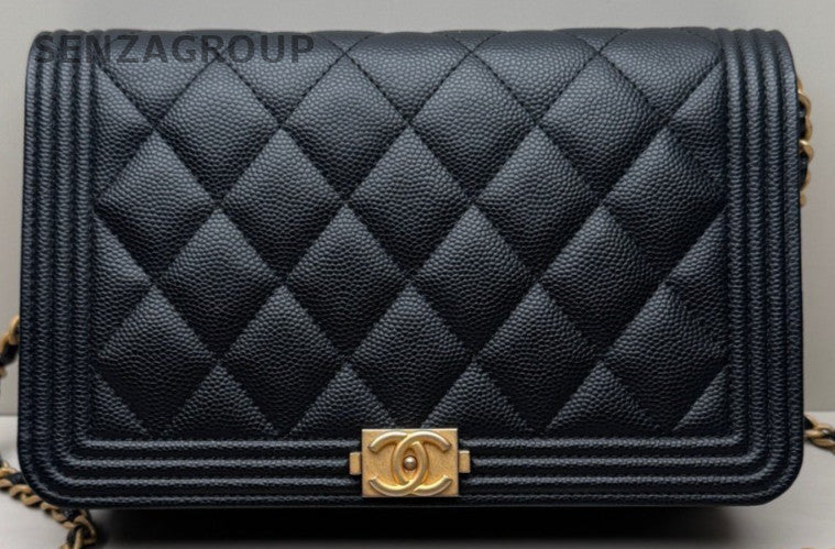 Chanel Le Boy Textured Calfskin Wallet woc Shoulder Crossbody Bag Black Women