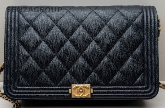 Chanel Le Boy Textured Calfskin Wallet woc Shoulder Crossbody Bag Black Women