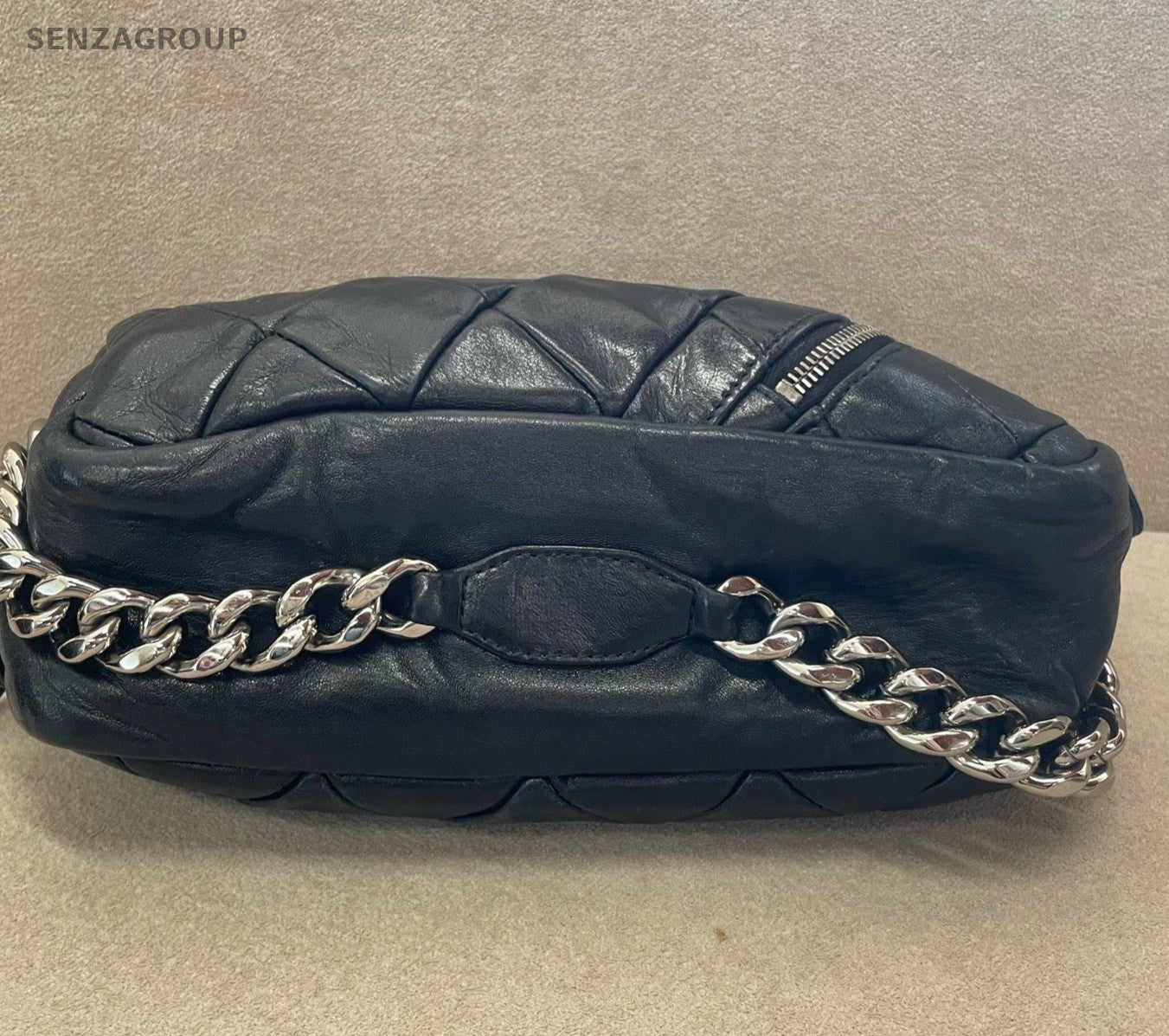 Chanel Diamond Chain Handbag Shoulder Bag Black Silver Women Classic