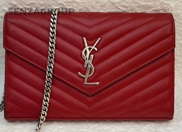 YSL Saint Laurent MM Caviar Leather woc Chain Shoulder Crossbody Bag Red Women
