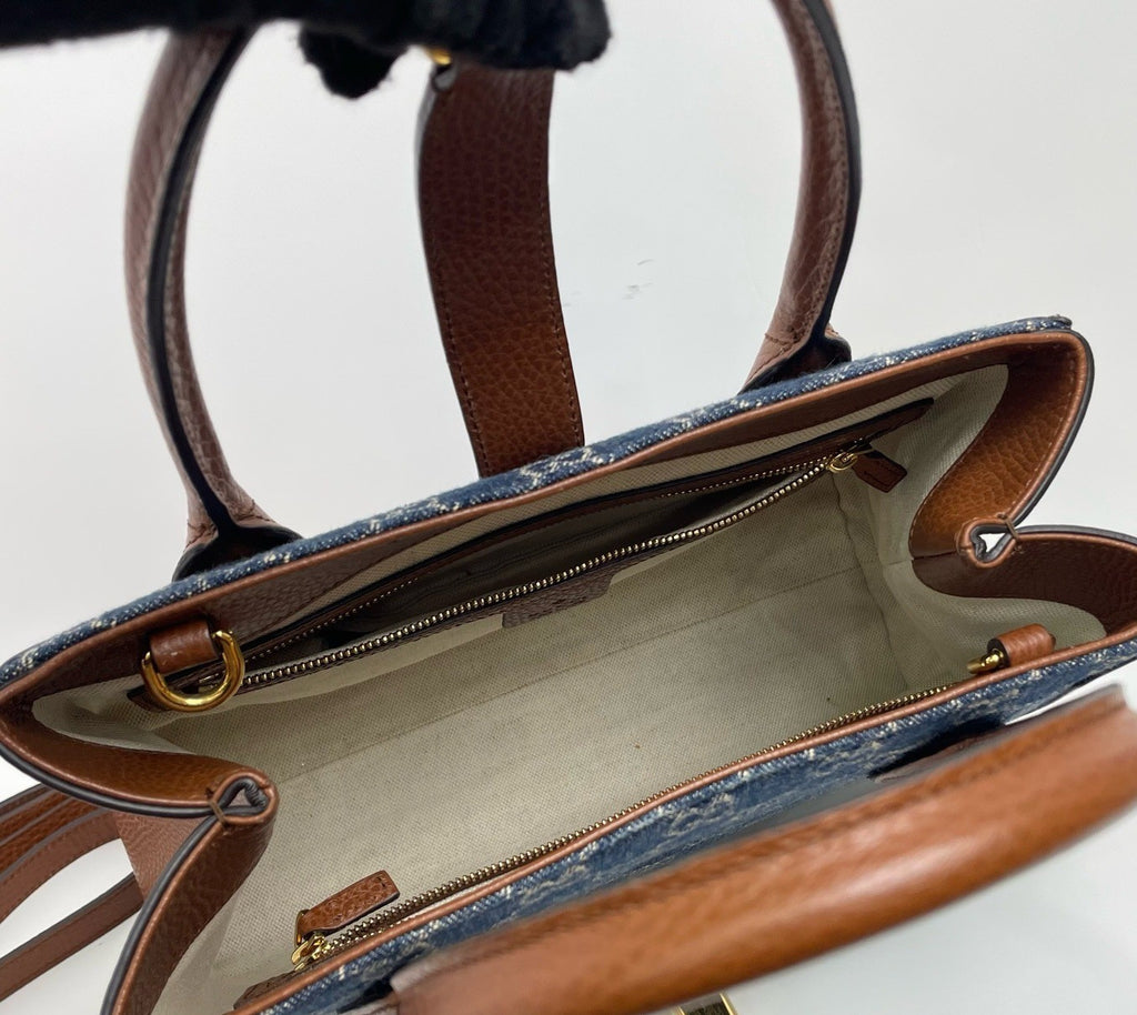 Gucci Jackie 1961 Denim Tote Top Handle Shoulder Crossbody Bag Blue Women