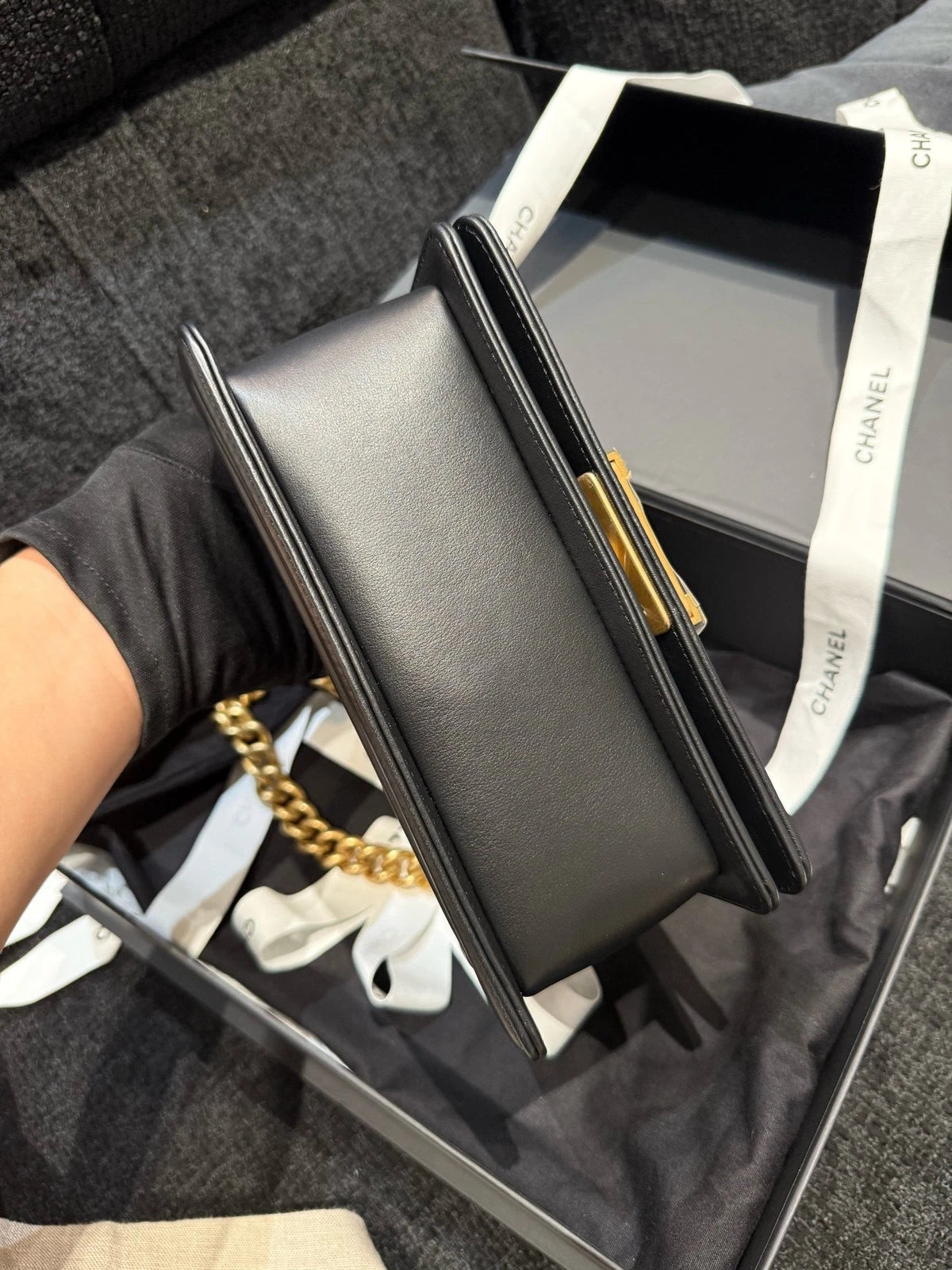 CHANEL Le Boy Black Smooth Calfskin Small Shoulder Bag For Women