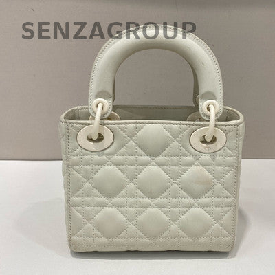 Dior Lady Dior Cannage White Bag with Silver Chain Strap - Women's Fashion