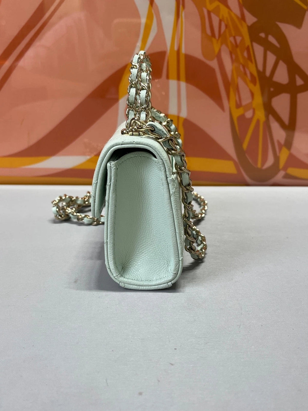 CHANEL Mint Green Calfskin Mini Square Box Bag For Women