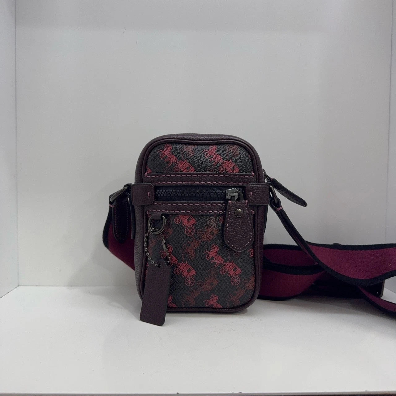 Coach Mini Canvas Leather Horse Carriage Print Shoulder Crossbody Bag For Women