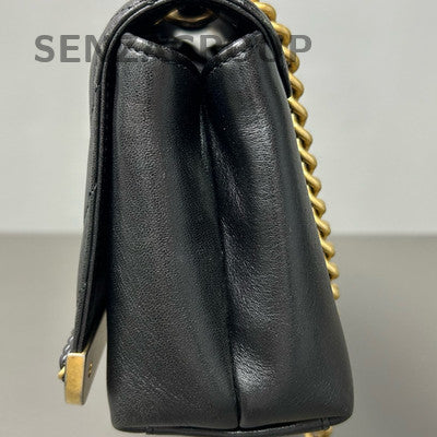 Chanel Quilted Lambskin Chain Shoulder Bag Black Gold Women Classic Fashion