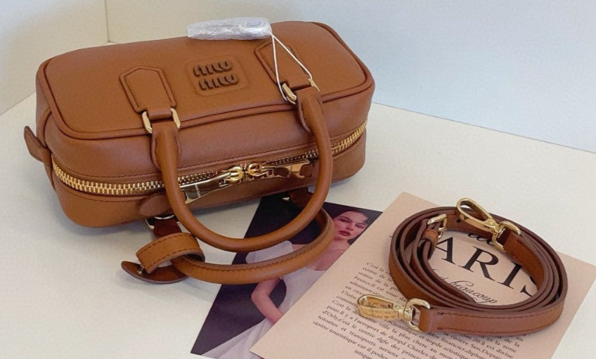 Miu Miu Arcadie PM Bowling Top Handle Shoulder Bag Brown Almost Brand New