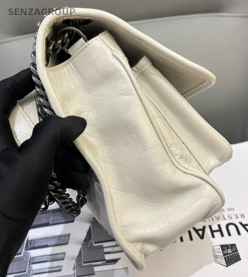 Saint Laurent Niki MM Chain Shoulder Bag White Silver Women Classic