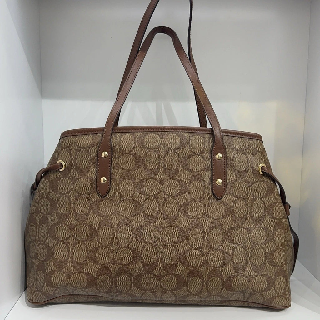 Coach Beige Printed Canvas Tote Shoulder Bag For Women