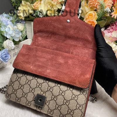 Gucci Dionysus Small Chain Shoulder Crossbody Bag Brown Red Silver