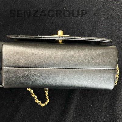 Chanel 21A Black Gold Quilted Shoulder Bag with Pearl Chain