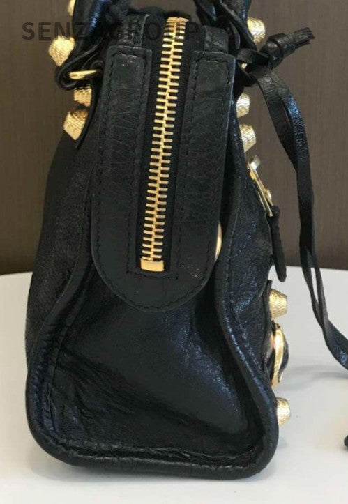 Balenciaga Mini Top Handle Shoulder Bag Crossbody Black Gold Women Classic