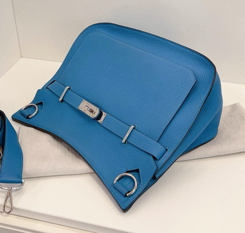 Hermes Jypsiere 2Way Shoulder Bag Crossbody Blue Silver Unisex Adults Classic
