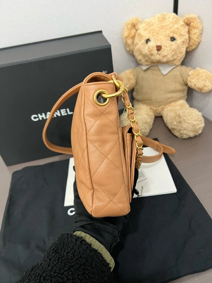 CHANEL 24P Caramel Hobo Chain Shoulder Bag For Women