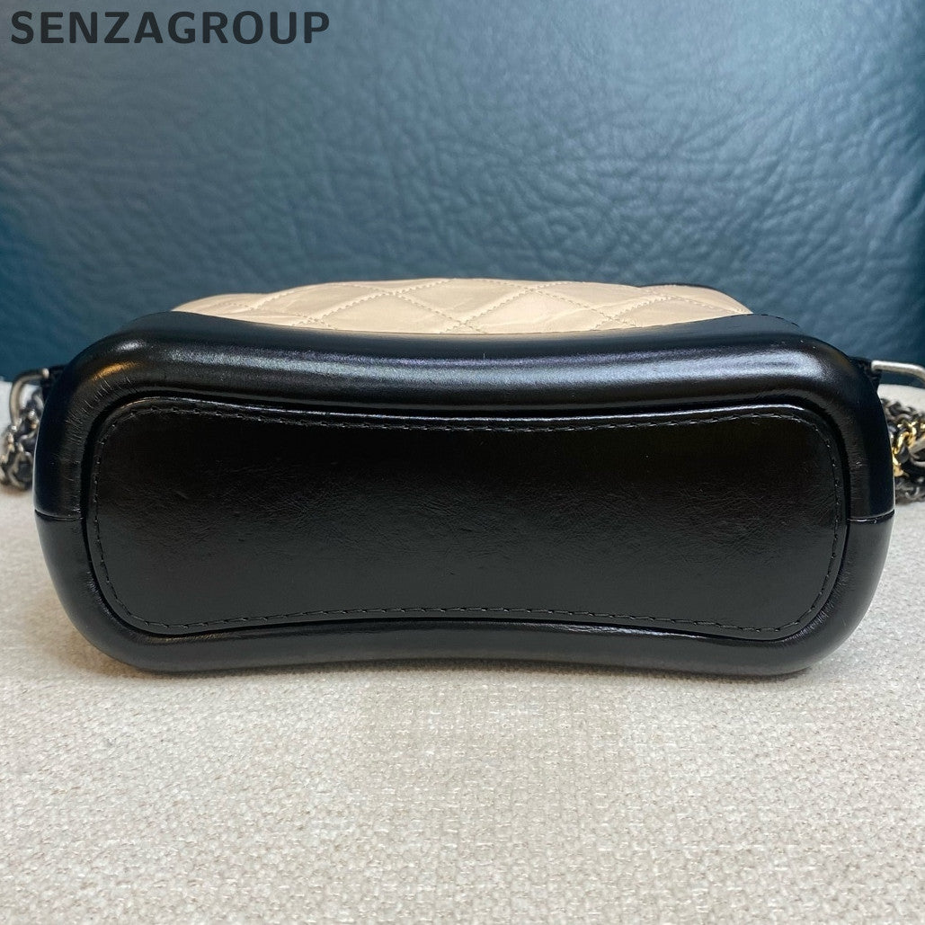 Chanel Small Gabrielle Hobo Bag Beige Black Quilted Chain Shoulder Crossbody