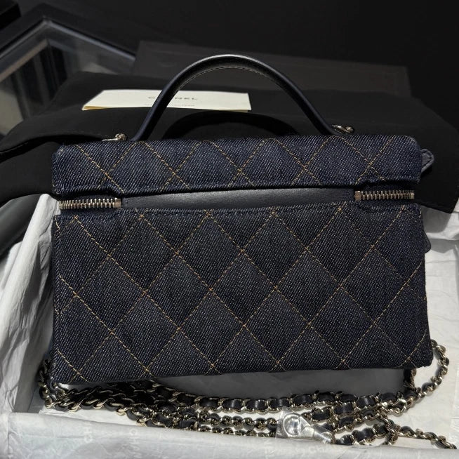 Chanel Denim Vanity Case Dark Blue Top Handle Shoulder Crossbody Bag Women D