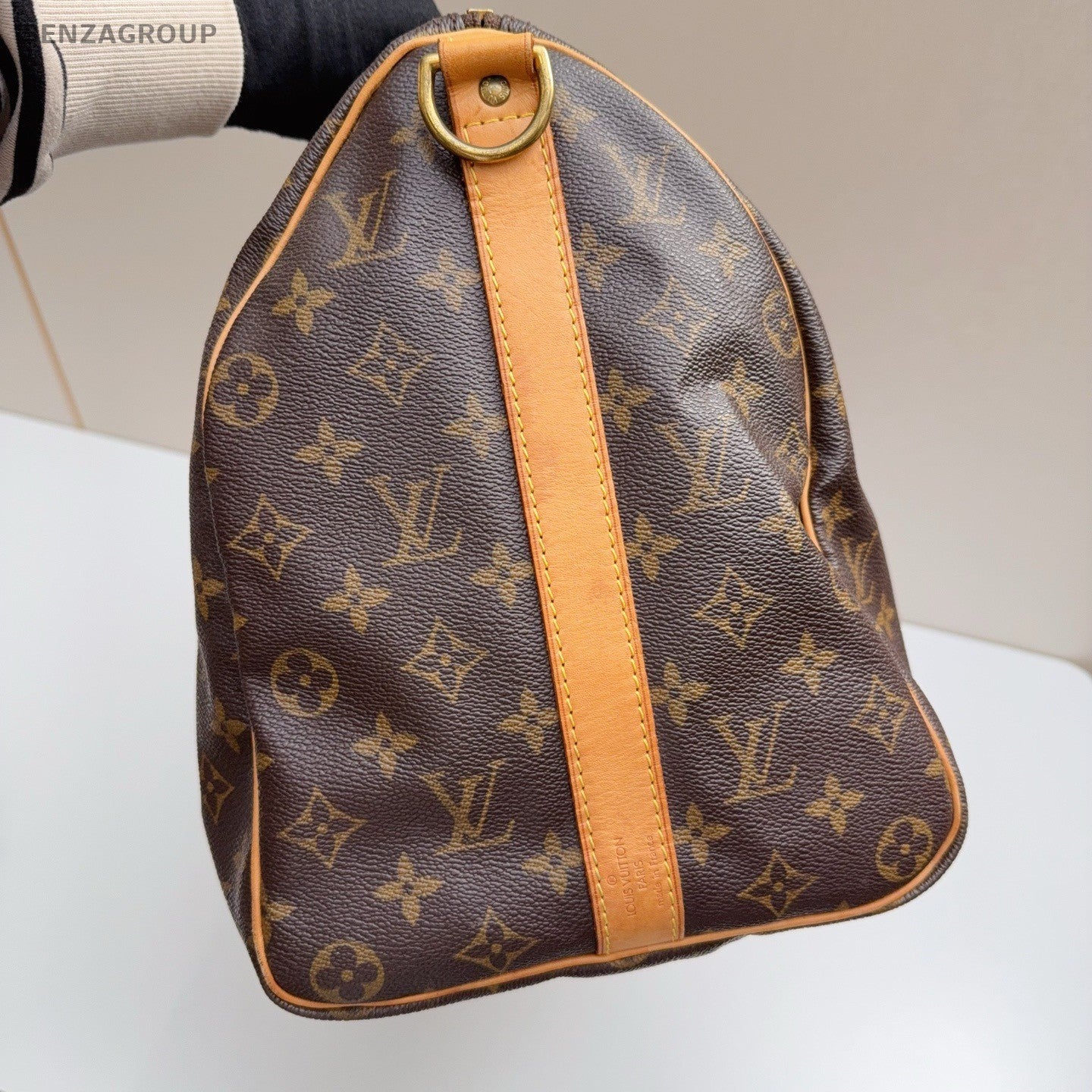 Louis Vuitton Keepall45 Monogram Top Handbag Crossbody Brown Gold Unisex Adults