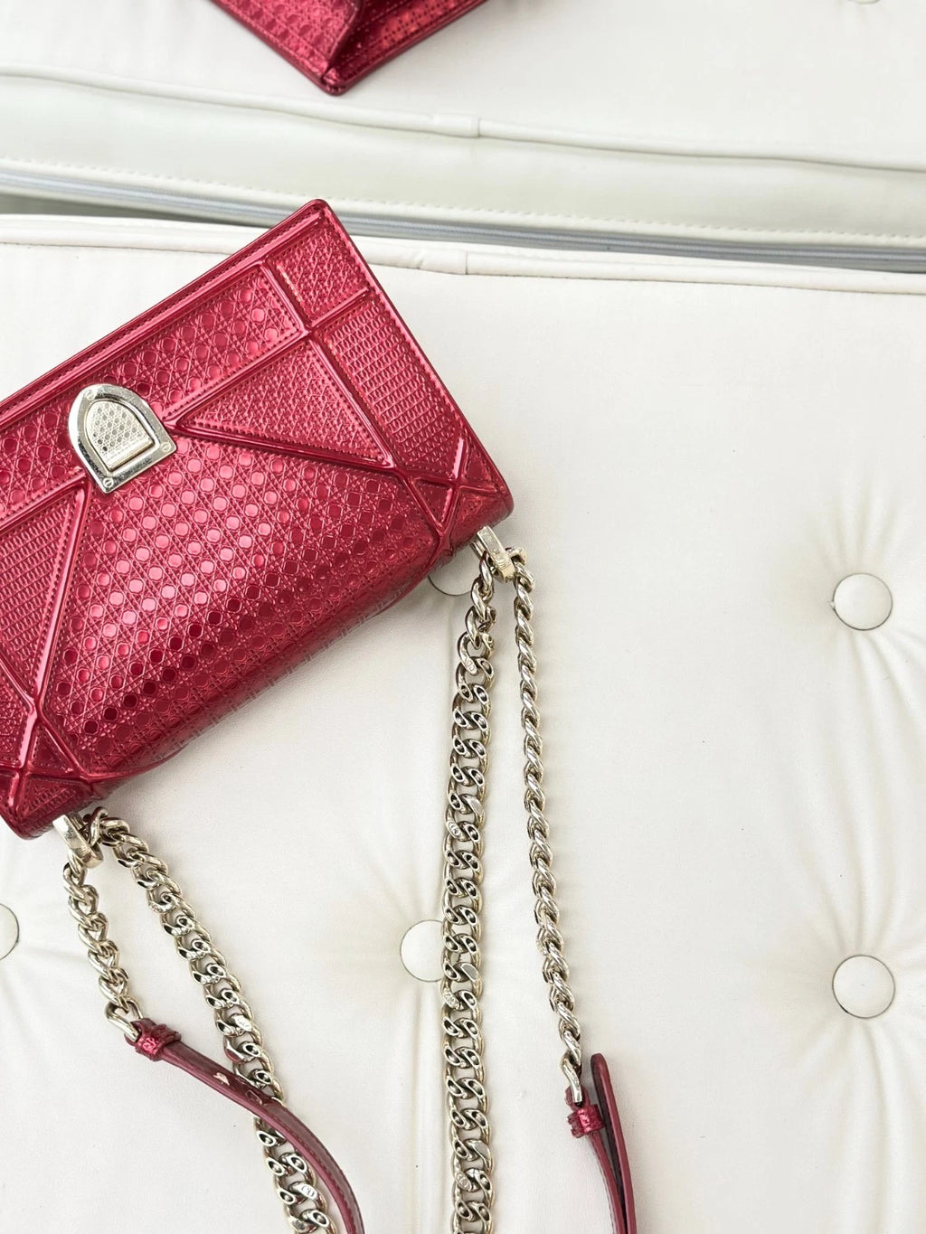 Christian Dior Diorama PM Chain Calfskin Shoulder Bag Crossbody Bag Red Women S