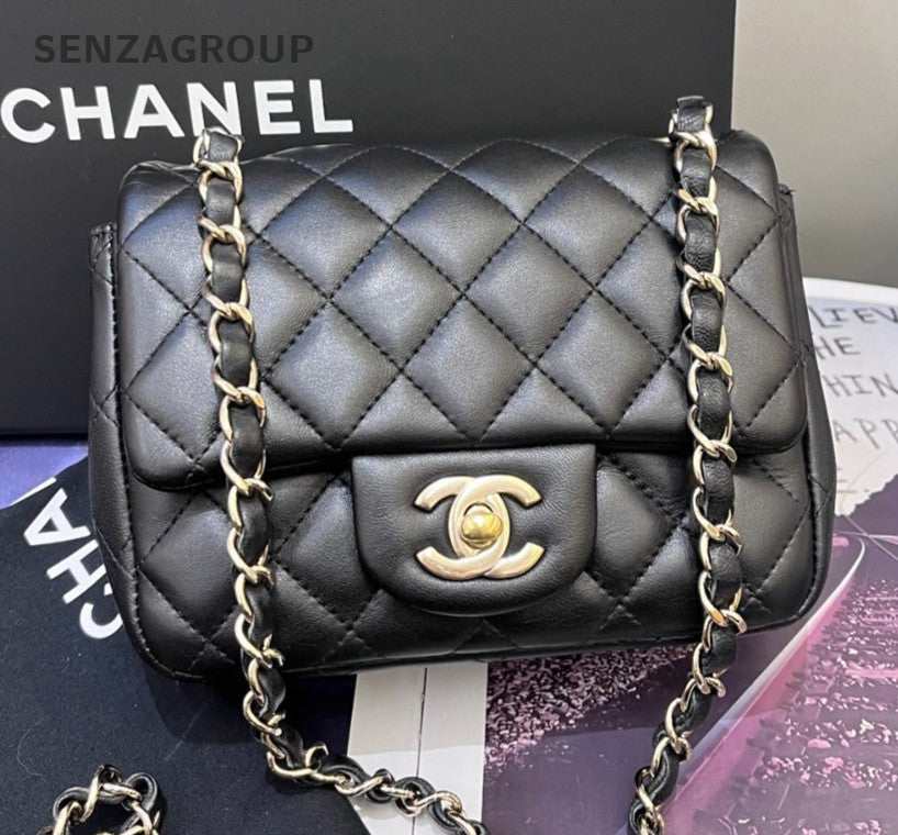 Chanel Classic Flap Chain Crossbody Shoulder Bag Black Gold Women Diamond