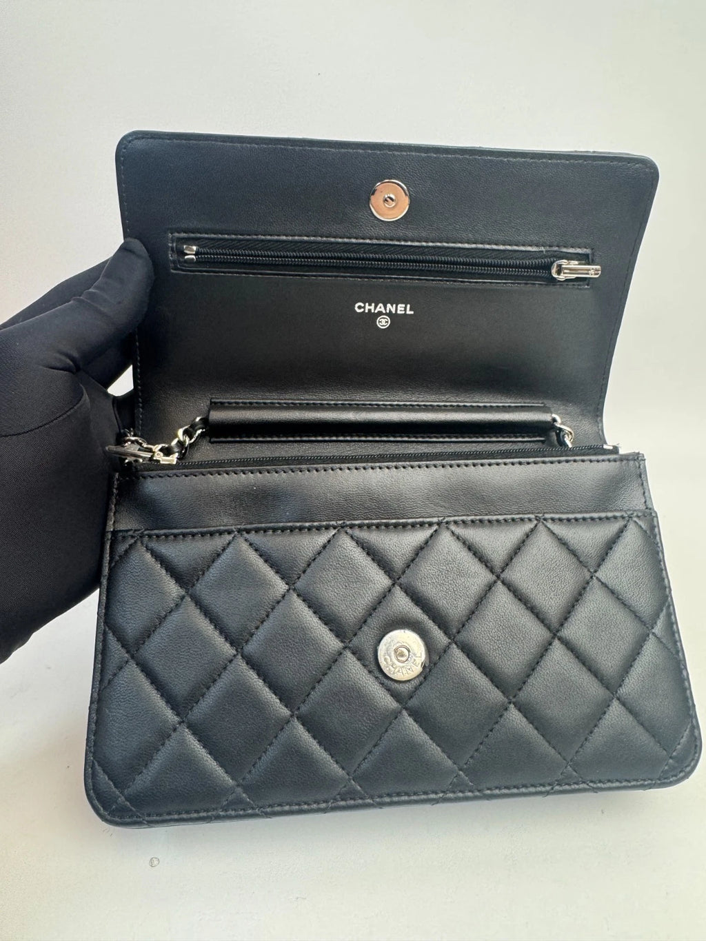 CHANEL CC Chain WOC Diamond Pattern Calfskin Crossbody bag Women Black Silver