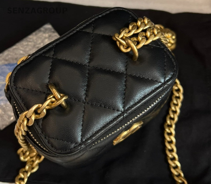 CHANEL 23S Camellia mini box Chain Shoulder Handbag Black Gold Women Brand NEW