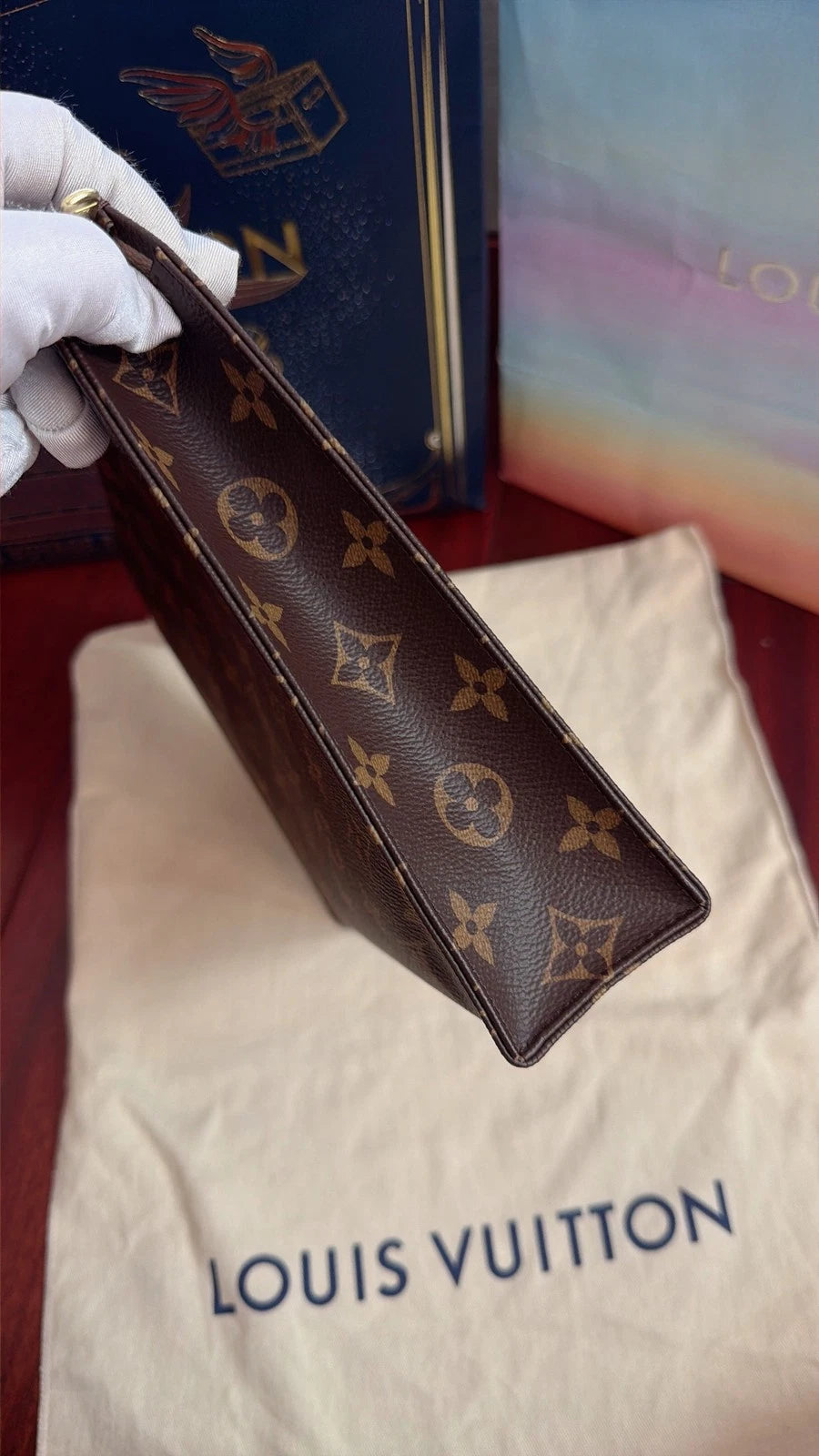 Louis Vuitton Toiletry Pouch Monogram Clutch Brown Gold Unisex Adults Classic